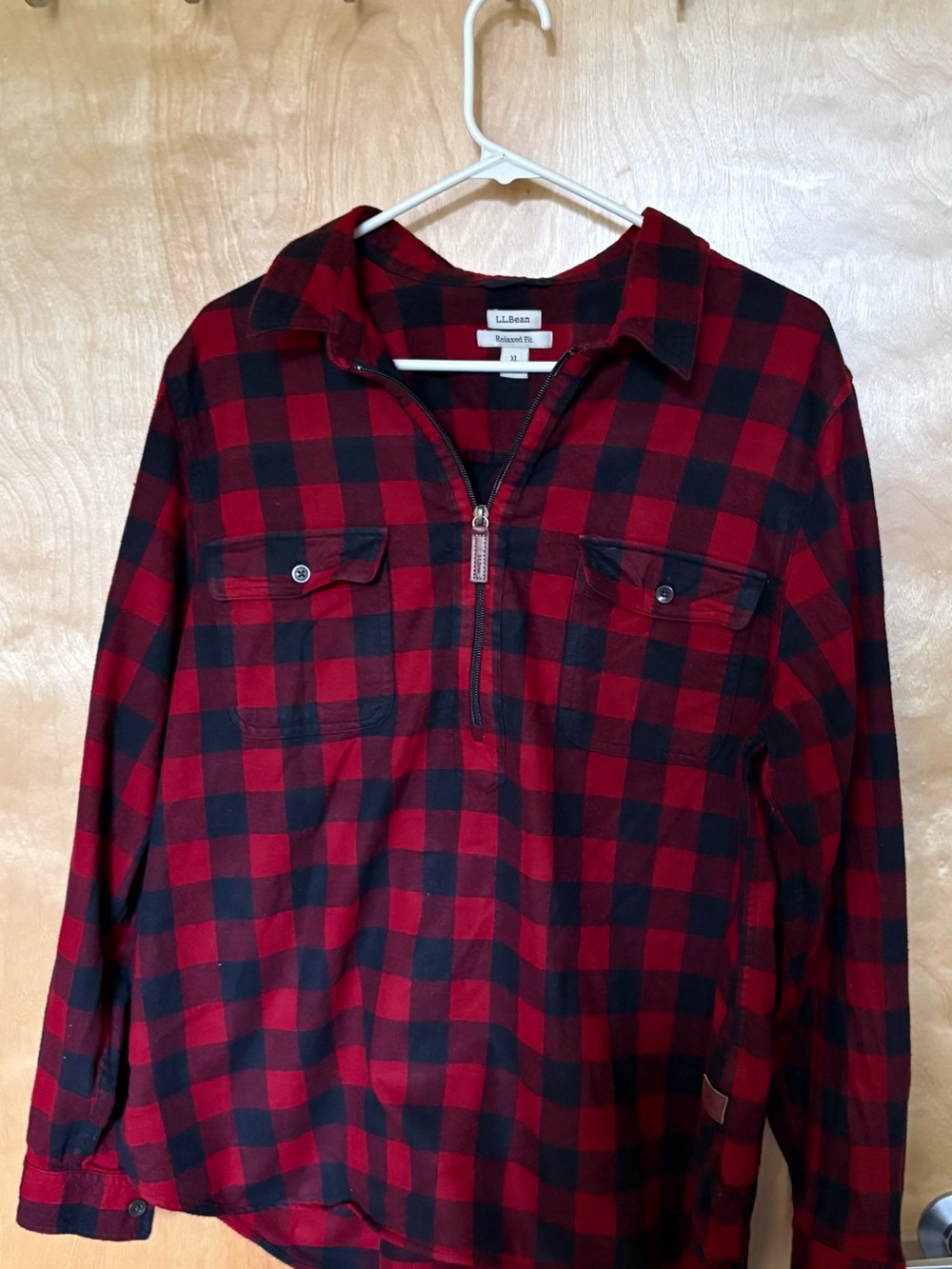 L.L. Bean Vintage Red and Black Buffalo Plaid Half-Zip Shirt